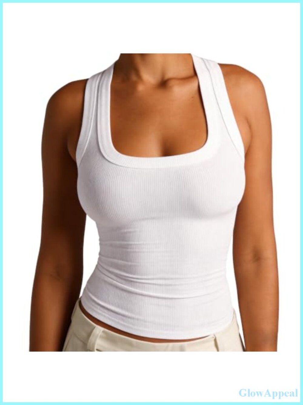 YFANG Womens Square Neck Crop Tank Top Racerback Ribbed Slim Shirt